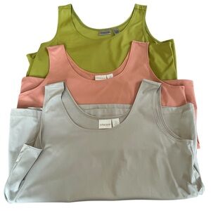 Chico's 3-Pack Microfiber Contemporary Tanks in Peach, Olive, Tan 2(12)